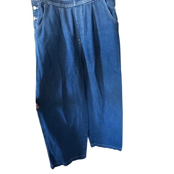 Madewell Overall Women 14 Blue Medium Wash Denim Super Wide-Leg Casual - Picture 8 of 12